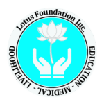 Lotus Foundation Inc. logo with hands and a lotus flower symbolizing education, medical, and livelihood services.